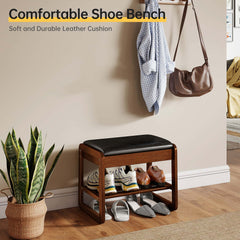Rubberwood 2-Tier Shoe Rack Bench with Storage & Flip-Top Seat