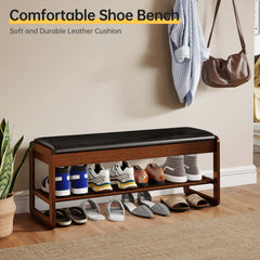 Rubberwood 2-Tier Shoe Rack Bench with Storage & Flip-Top Seat