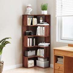 6-Tier L-Shaped Corner Bookshelf with Safety Baffles