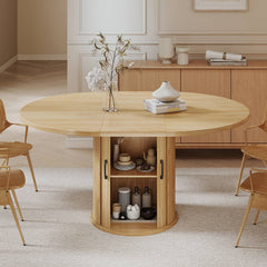 47"-63" Extendable Round Dining Table with 2-Tier Storage Shelf