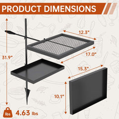Height-Adjustable Campfire Grill Grate & Cooking Rack for Fire Pit Grilling