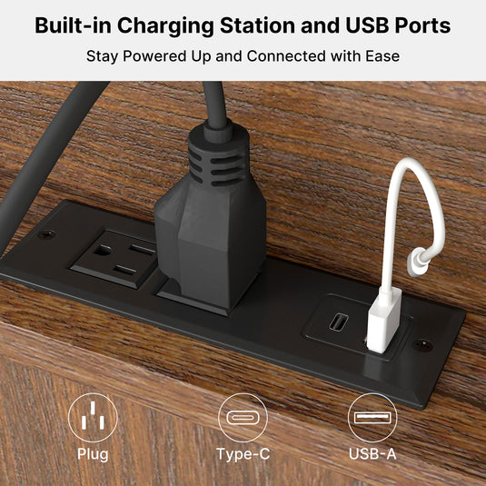 Mid-Century Wood Storage Cabinet with USB & Type-C Charging