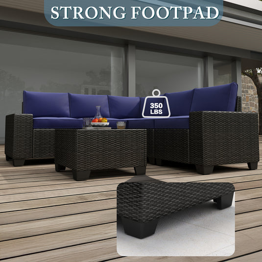 6-Piece Black Wicker Outdoor Sofa Set with Cushions