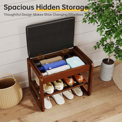 2-Tier Flip-Top Entryway Bench with Shoe Rack