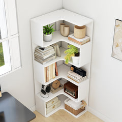 6-Tier L-Shaped Corner Bookshelf with Safety Baffles