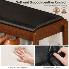 Rubberwood 2-Tier Shoe Rack Bench with Storage & Flip-Top Seat
