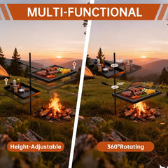 Height-Adjustable Campfire Grill Grate & Cooking Rack for Fire Pit Grilling