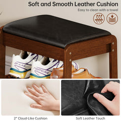Rubberwood 2-Tier Shoe Rack Bench with Storage & Flip-Top Seat