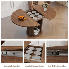 Expandable Round Dining Table for 4-8 Seats with Storage Underneath