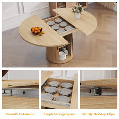 47"-63" Extendable Round Dining Table with 2-Tier Storage Shelf