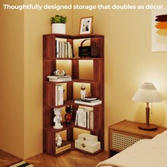 6-Tier L-Shaped Corner Bookshelf with Safety Baffles