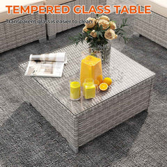 7 Pieces Wicker Patio Conversation Set Sectional Sofas with Waterproof Cover