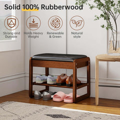 Rubberwood 2-Tier Shoe Rack Bench with Storage & Flip-Top Seat