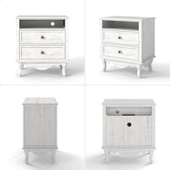 Solid Wood Nightstand with 2 Drawers & Charging Station