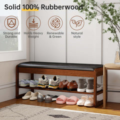 Rubberwood 2-Tier Shoe Rack Bench with Storage & Flip-Top Seat