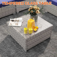 7 Pieces Wicker Patio Conversation Set Sectional Sofas with Waterproof Cover