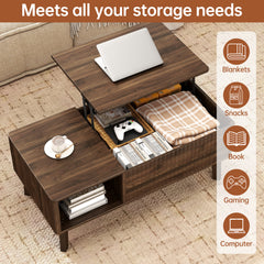 Fluted Lift Top Coffee Table with Hidden Storage Compartment