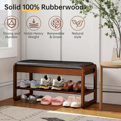 Rubberwood 2-Tier Shoe Rack Bench with Storage & Flip-Top Seat