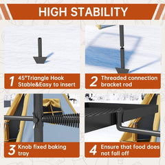 Height-Adjustable Campfire Grill Grate & Cooking Rack for Fire Pit Grilling