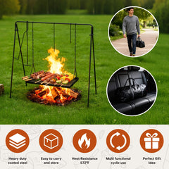 Swing Campfire Grill Grate & Cooking Rack for Fire Pit Grilling