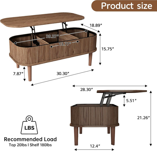 Lift Top Fluted Coffee Table with Hidden Storage