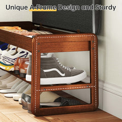 Rubberwood 2-Tier Shoe Rack Bench with Storage & Flip-Top Seat