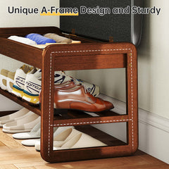 Rubberwood 2-Tier Shoe Rack Bench with Storage & Flip-Top Seat