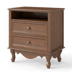 Solid Wood Nightstand with 2 Drawers & Charging Station