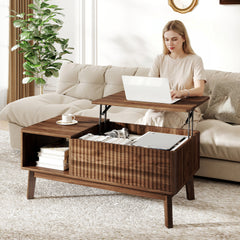 Fluted Lift Top Coffee Table with Hidden Storage Compartment