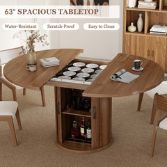 Expandable Round Dining Table for 4-8 Seats with Storage Underneath