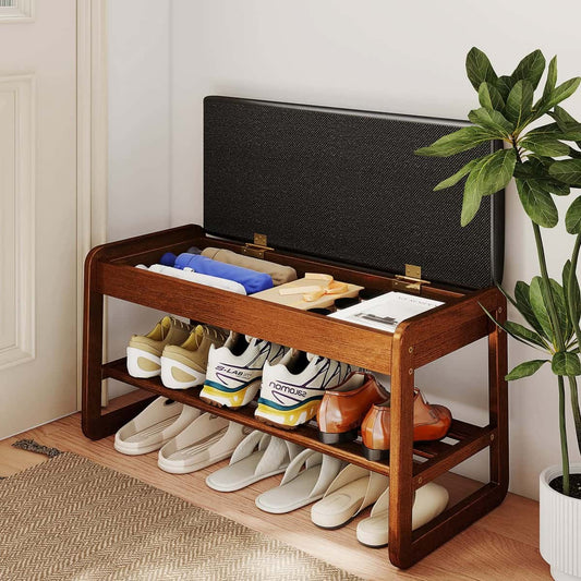 2-Tier Flip-Top Entryway Bench with Shoe Rack