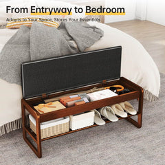 Rubberwood 2-Tier Shoe Rack Bench with Storage & Flip-Top Seat