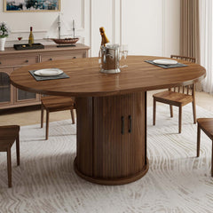 Expandable Round Dining Table for 4-8 Seats with Storage Underneath