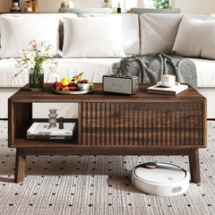 Fluted Lift Top Coffee Table with Hidden Storage Compartment