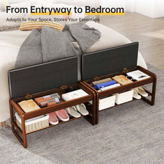Rubberwood 2-Tier Shoe Rack Bench with Storage & Flip-Top Seat
