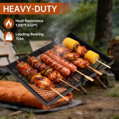 Height-Adjustable Campfire Grill Grate & Cooking Rack for Fire Pit Grilling