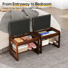 Rubberwood 2-Tier Shoe Rack Bench with Storage & Flip-Top Seat