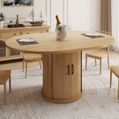 47"-63" Extendable Round Dining Table with 2-Tier Storage Shelf