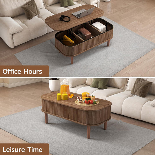 Lift Top Fluted Coffee Table with Hidden Storage