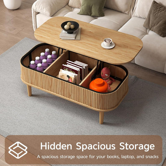 Lift Top Fluted Coffee Table with Hidden Storage