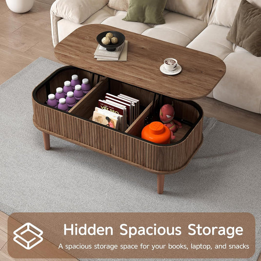 Lift Top Fluted Coffee Table with Hidden Storage