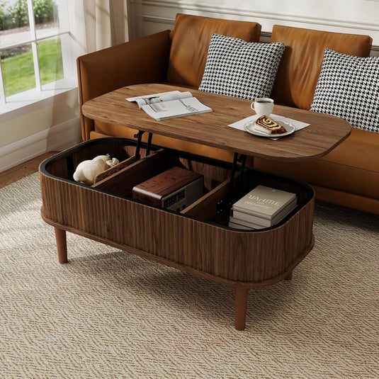 Lift Top Fluted Coffee Table with Hidden Storage