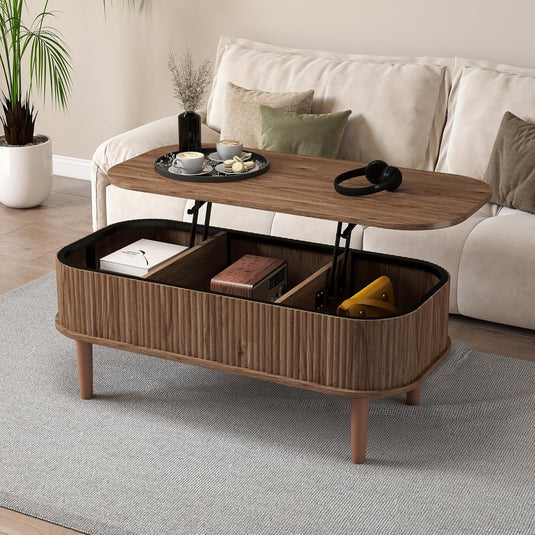 Lift Top Fluted Coffee Table with Hidden Storage