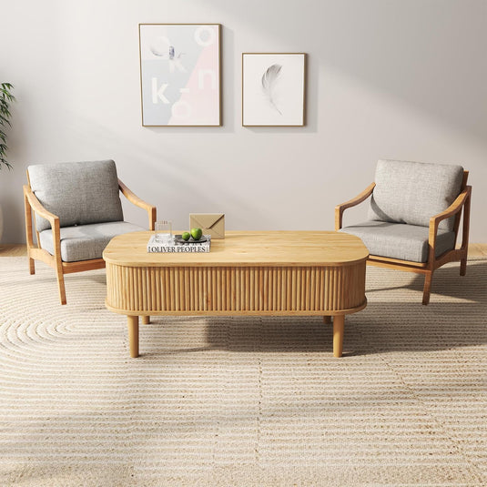 Lift Top Fluted Coffee Table with Hidden Storage