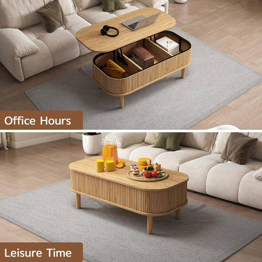 Lift Top Fluted Coffee Table with Hidden Storage