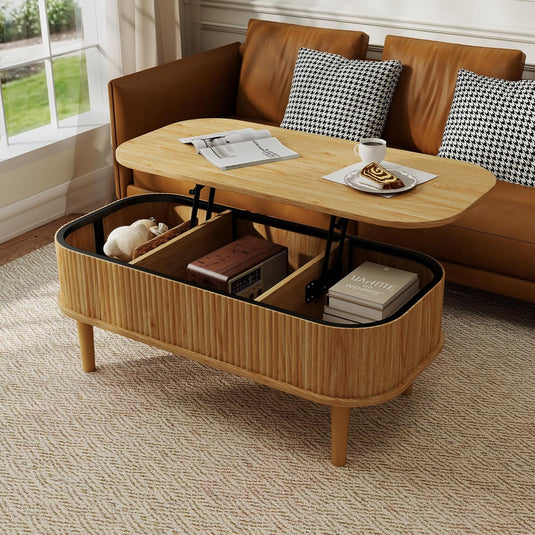 Lift Top Fluted Coffee Table with Hidden Storage