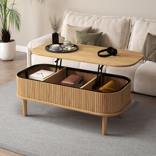 Lift Top Fluted Coffee Table with Hidden Storage