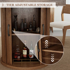 Expandable Round Dining Table for 4-8 Seats with Storage Underneath
