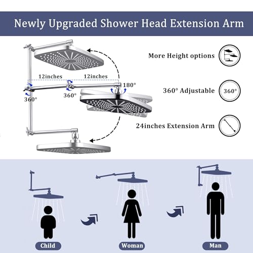 Cuzobro 12'' Shower Head Combo Set With 2-stage Extension Arm