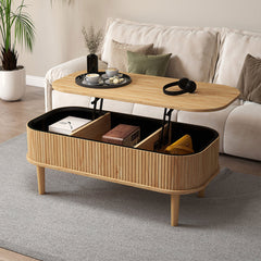 Fluted Lift Top Coffee Table with Hidden Compartment
